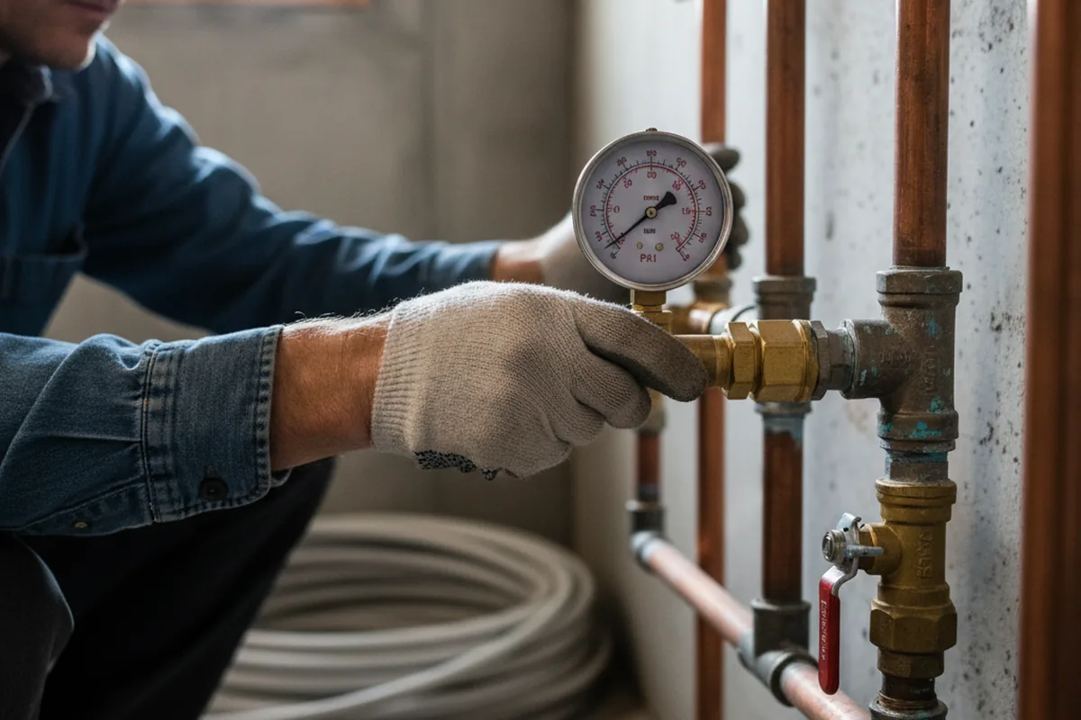 Pressure testing a repaired line during Water Line Repair in Livonia